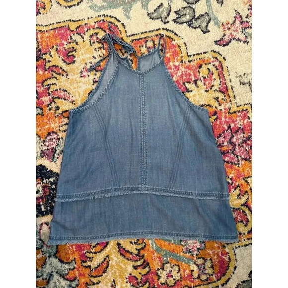 Cloth & Stone Blue Raw Hem Tencel Sleeveless Chambray Top Size XS - Picture 3 of 6